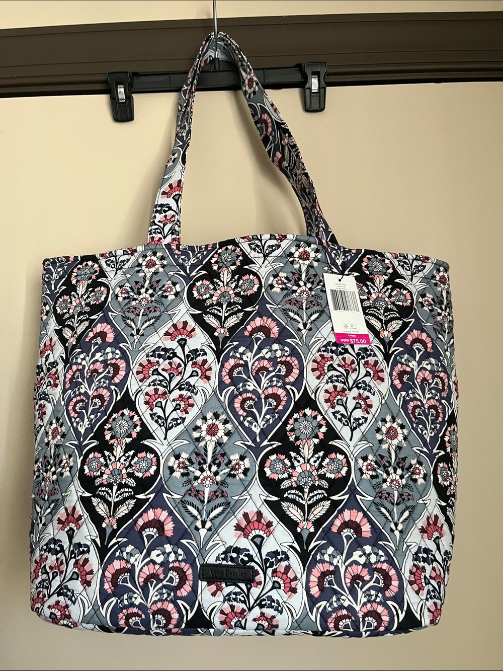 Vera Bradley Navy, Pink and White Floral Quilted Tote